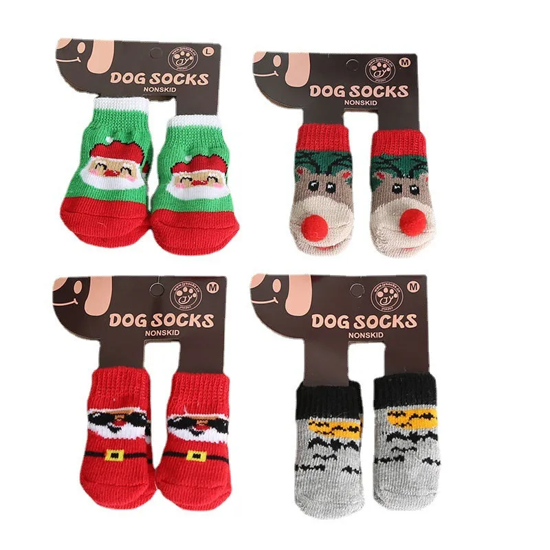 4Pcs/set Anti Slip Skid Bottom Lovely Puppy Dogs Pet Knits Socks Cute Fashion Pets for Cats Dog Toy Supplies | Дом и сад