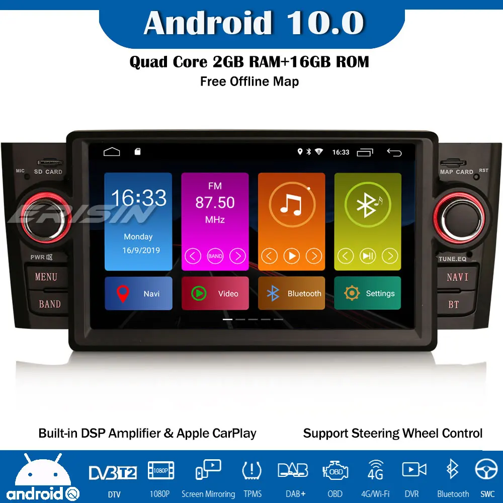 Erisin Android 10 0 автомобильный стерео радио мультимедиа DAB + GPS DSP CarPlay Bluetooth Wifi DVR OBD RDS для