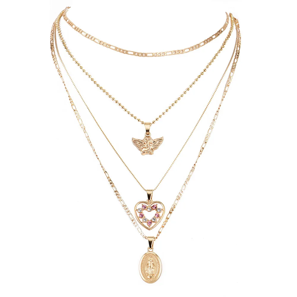 Новое модное Ювелирное Украшение золотое ожерелье многослойное в форме сердца