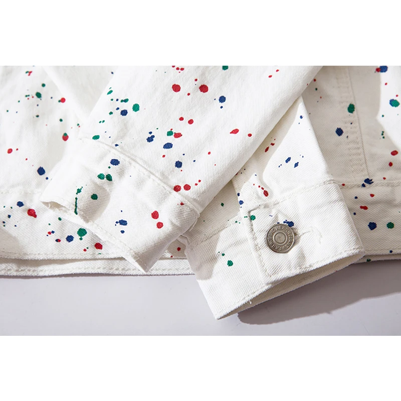 

Fashion Colorful Foil Paint Splatter Denim Jackets Men White Jeans Jackets Street Men's Jacket Streetwear Harajuku Coat Men Tops