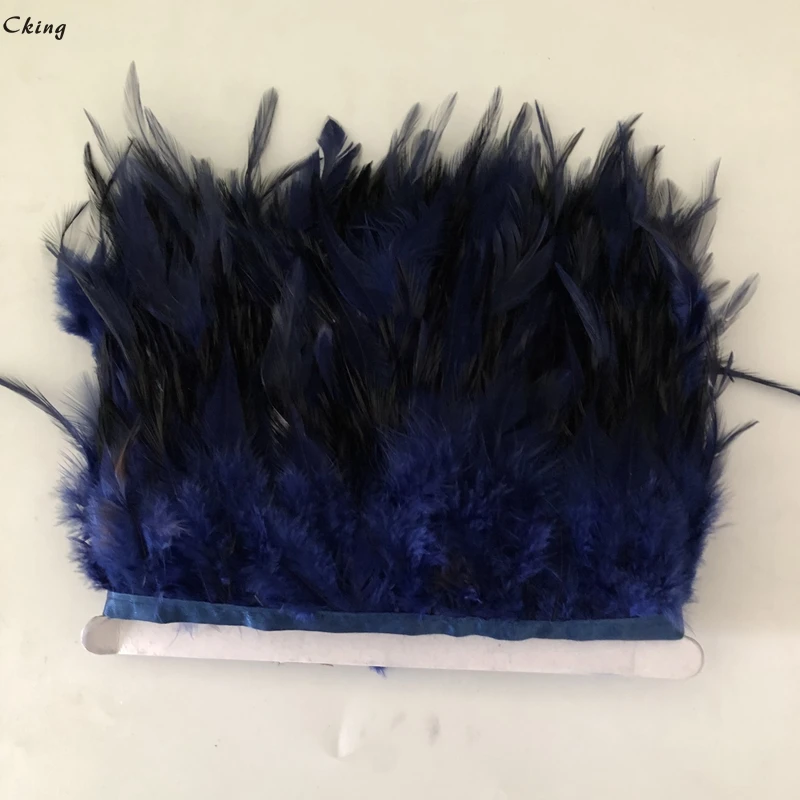 Красивая Темно синяя крашеная Куриные перья отделка бахрома ПРИШИТАЯ на