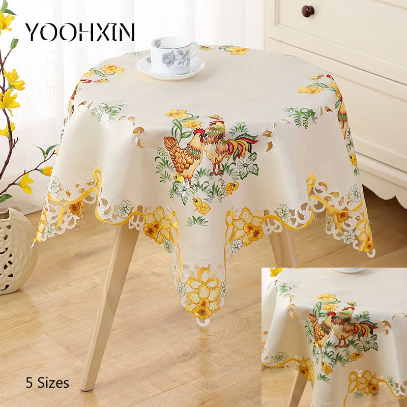 

Europe Lace square 5SIZES satin Chicken Embroidered table cover cloth towel kitchen tablecloth Easter party decor