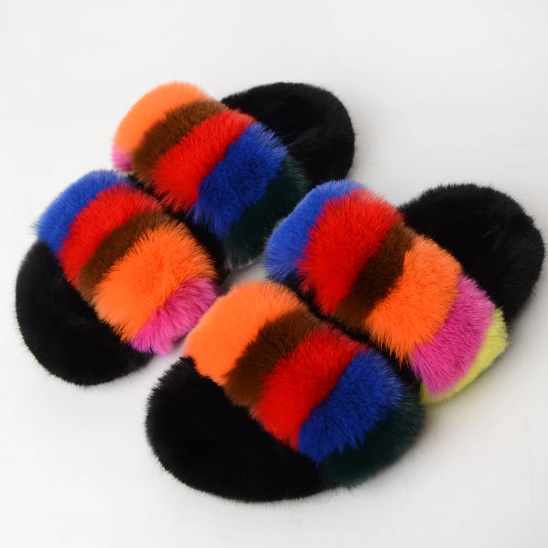 Женские меховые шлепанцы с искусственным мехом Домашние женские пушистые