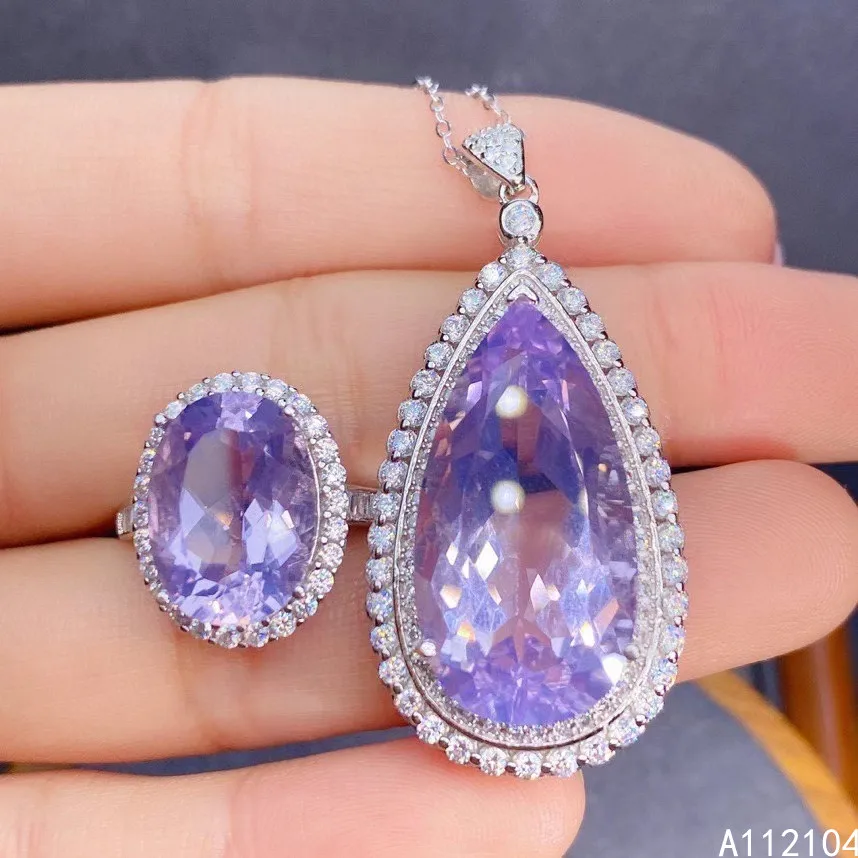 

KJJEAXCMY fine jewelry 925 sterling silver inlaid natural lavender amethyst women mystery big water drop gem suit s