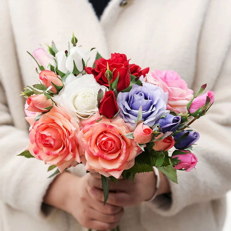 43 см Искусственный увлажняющий цветок розы 1 2 бутона искусственные цветы для