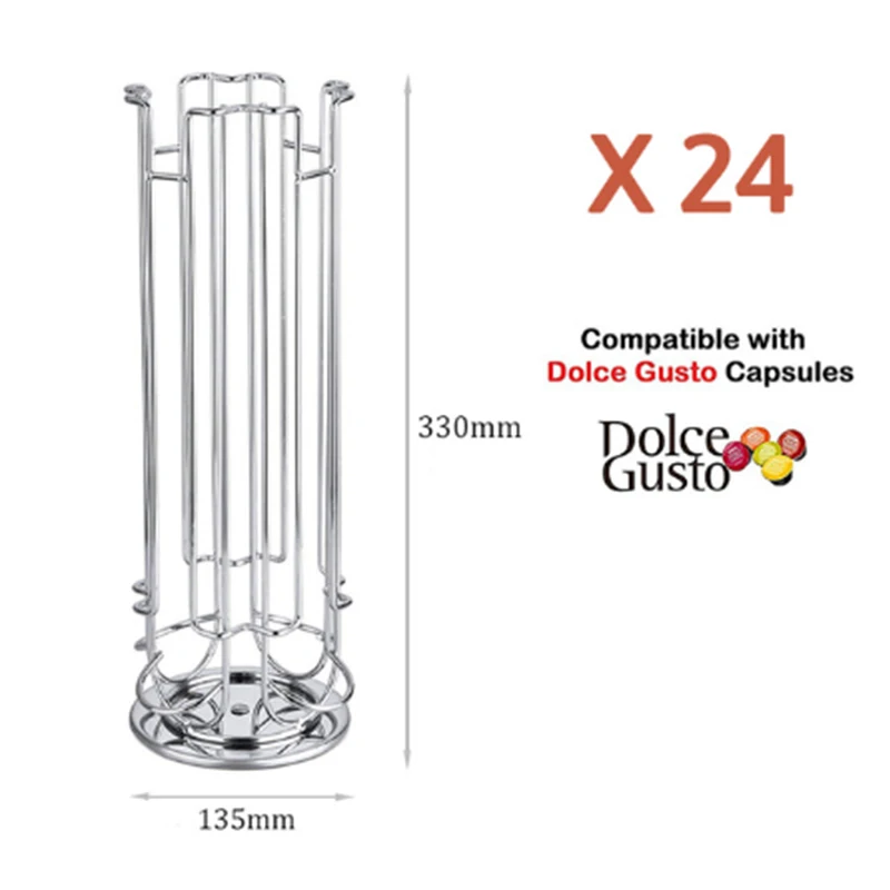 

24Cups For Nespresso Coffee Capsule Bracket Pods Rotating Rack Coffee Capsule Stand Capsules Storage Shelve Organization Holder