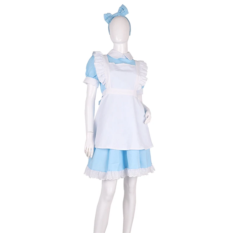 

Hot Selling High Quality Halloween Costume Adult Women's Light Blue Cute Maid Outfit Dress Masquerade Performance Fancy Dress Up