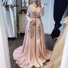 Женское вечернее платье Bbonlinedress, розовое марокканское платье-кафтан, длинное арабское мусульманское платье с высоким воротником и вышивкой
