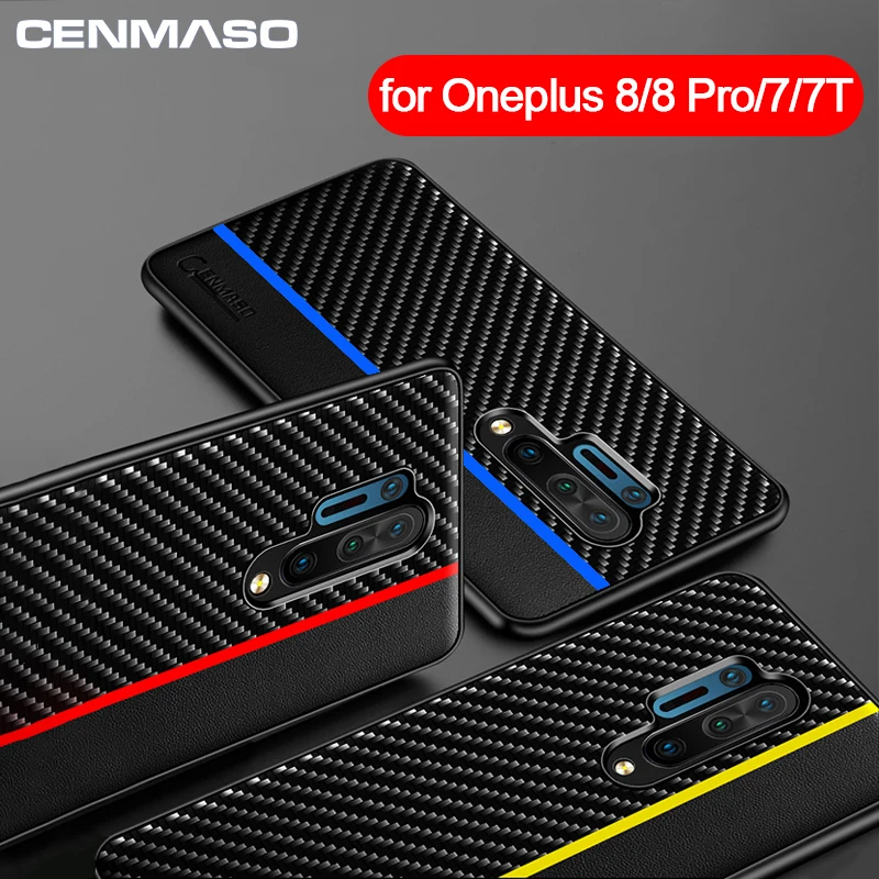 

For Oneplus 9 Pro Case CENMASO Carbon Fiber Leather Cover For Oneplus 7 7T 8 8T Pro Case Luxury Full Protection Soft Edge Cover