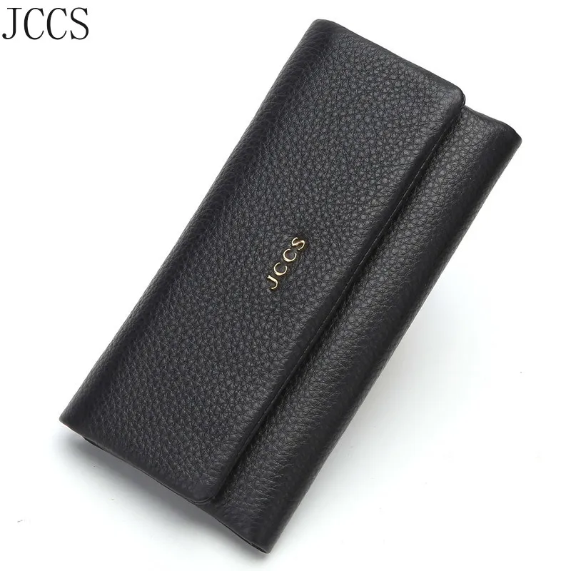 JCCS Genuine Leather Designer Fold Wallets Famous Brand Women Wallet Fashion Money Bag Ladies Luxury Long Purse Designer Wallet