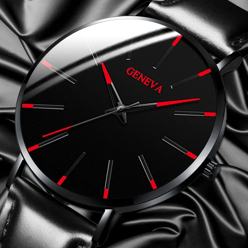 

Fashion men's leather quartz watch casual business men's watch ultra-thin watch