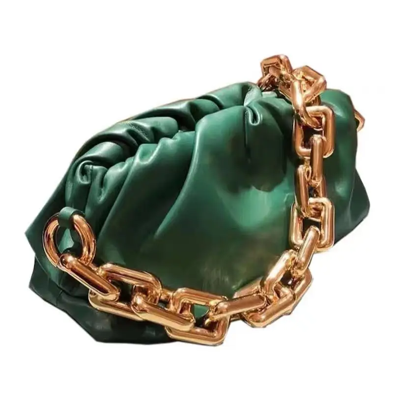 

Thick Chain Cloud Underarm Clutch Bag Women 2021 Soft High Quality Bag Design Female Dumpling Bag Genuine Leather Luxury Clutche