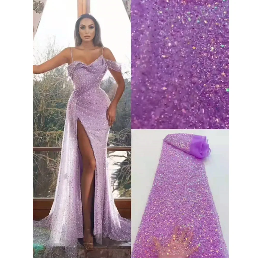 

African Lace Fabric High Quality 2021 sequins/bead Fashion Embroidery Nigeria Tulle Lace Fabric For Wedding Party Dresses RF-225