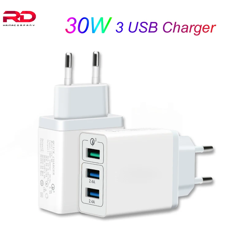 30 Вт с 3 портами (стандарт QC3.0 телефон зарядное устройство USB портативная