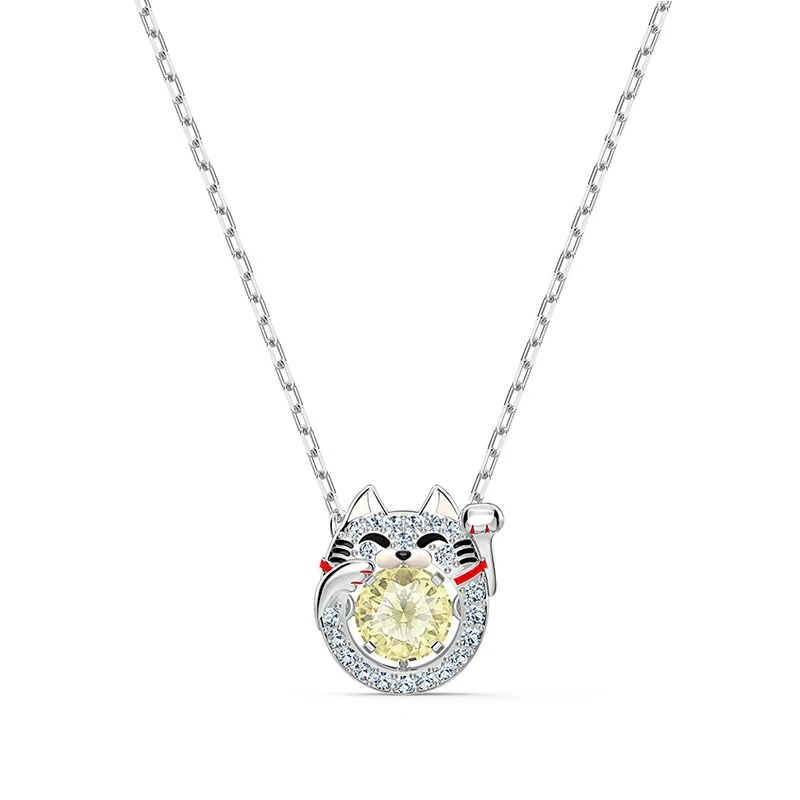 

2020 SWA New SPARKLING DANCE CAT Necklace Happy Luck Lucky Cat Decoration Crystal Necklace Female Luxury Fashion Jewelry Gift