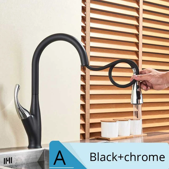 Black Chrome A Кухонный кран из матового никеля Выдвижной Смеситель для кухни ванной комнаты кран с одной ручкой Распылитель кухонный носик кран горячей и холодной воды - Цвет: Black Chrome A