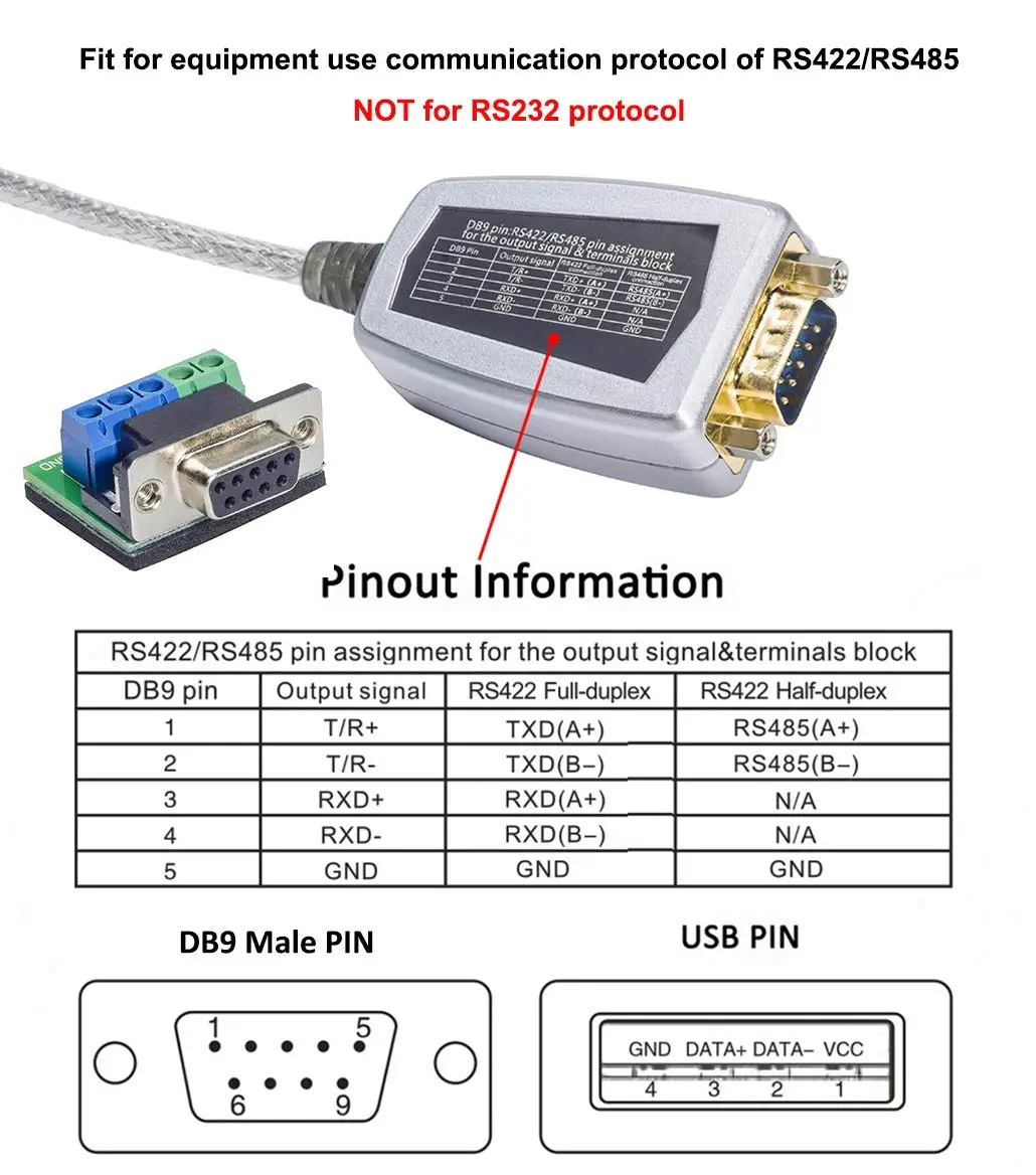 USB к RS485 RS422 последовательный конвертер адаптер кабель FTDI чип для Windows 10 8 7 XP и Mac |