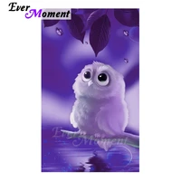 ever moment 5d diy full drill diamond painting kits cute cartoon owl purple tone mosaic embroidery craft for giving 5l475
