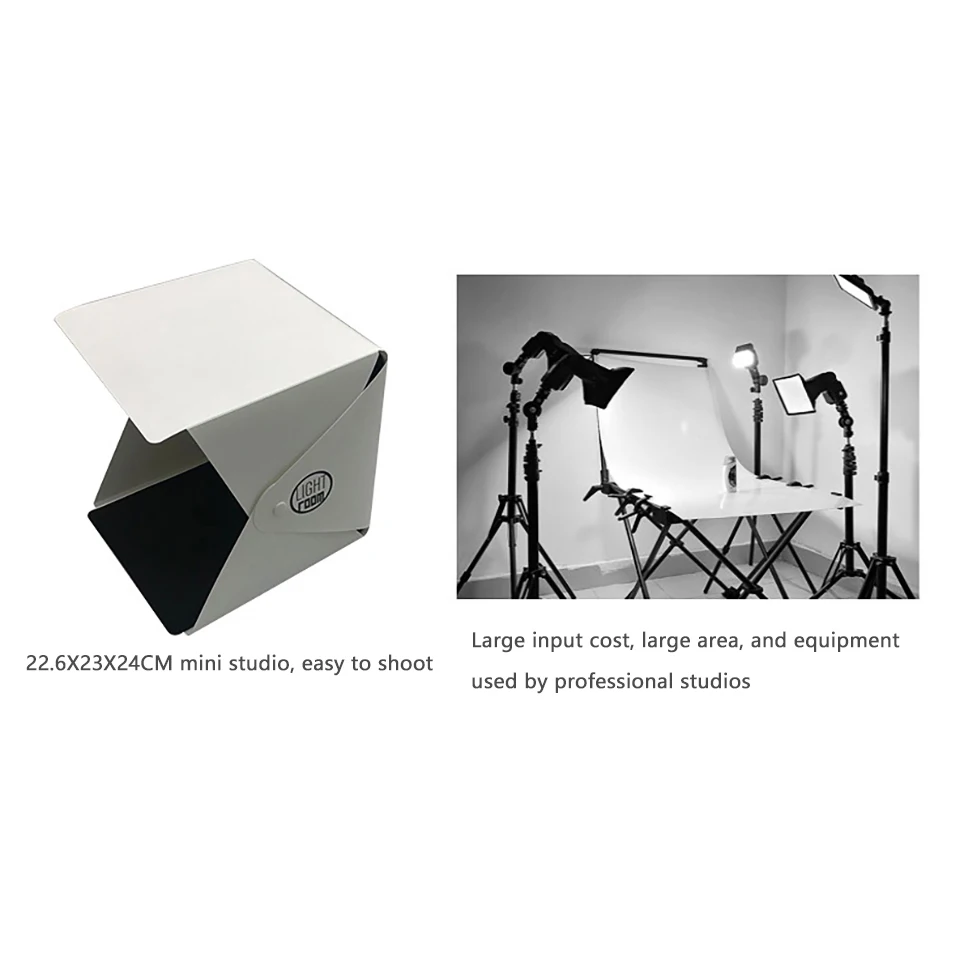 Mini Folding Lightbox Photography Photo Studio Portable Softbox 2 Panel LED Light Shooting Tent Box Kit for DSLR Camera | Электроника