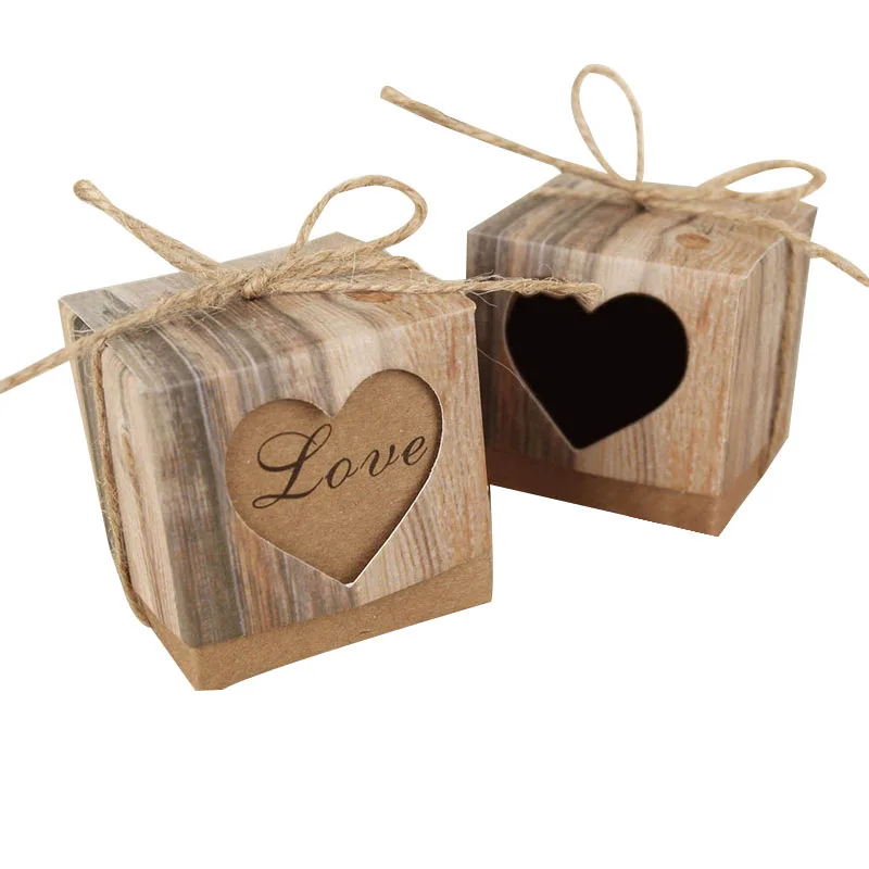 50 упаковок коробки для конфет винтажная крафт бумага бонбоньерка с пеньковой