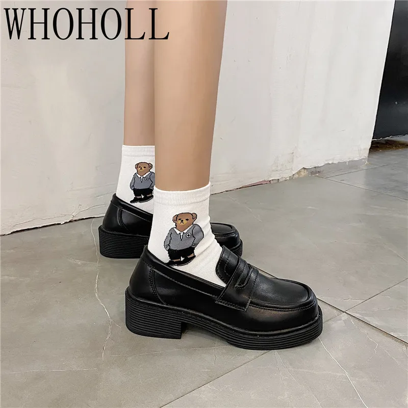 

WHOHOLL British Small Leather Shoes Women's Platform Heels Sexy Autumn 2021 New Retro Thick-soled Lace-up Shoes