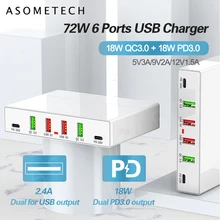 6 Ports PD Fast Charging USB Charger 18W QC3.0 PD 3.0 Phone Charger Station Multi-port Quick Charger for iPhone Samsung Xiaomi
