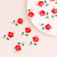 10pcs 25x12mm enamel leaf rose flowers charms pendants for diy making necklaces fashion earrings handmade jewelry accessories
