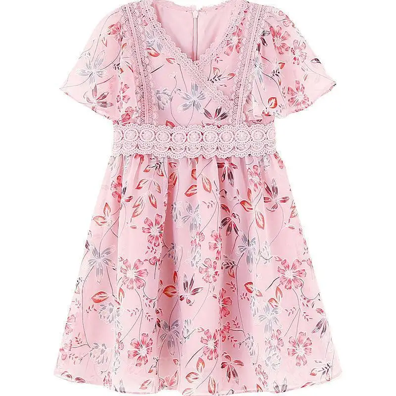 

New Summer Dresses for Girls Floral Chiffon Dress for Girl V-Neck Children Dress Bohemian Teenage Girl Costume 4 6 8 10 12 Years