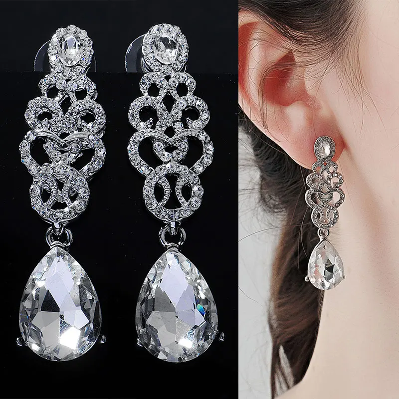 

Efily Fashion Crystal Dangle Earrings for Women Bride Wedding Jewelry Silver Color Luxury Long Water Drop Earring Christmas Gift