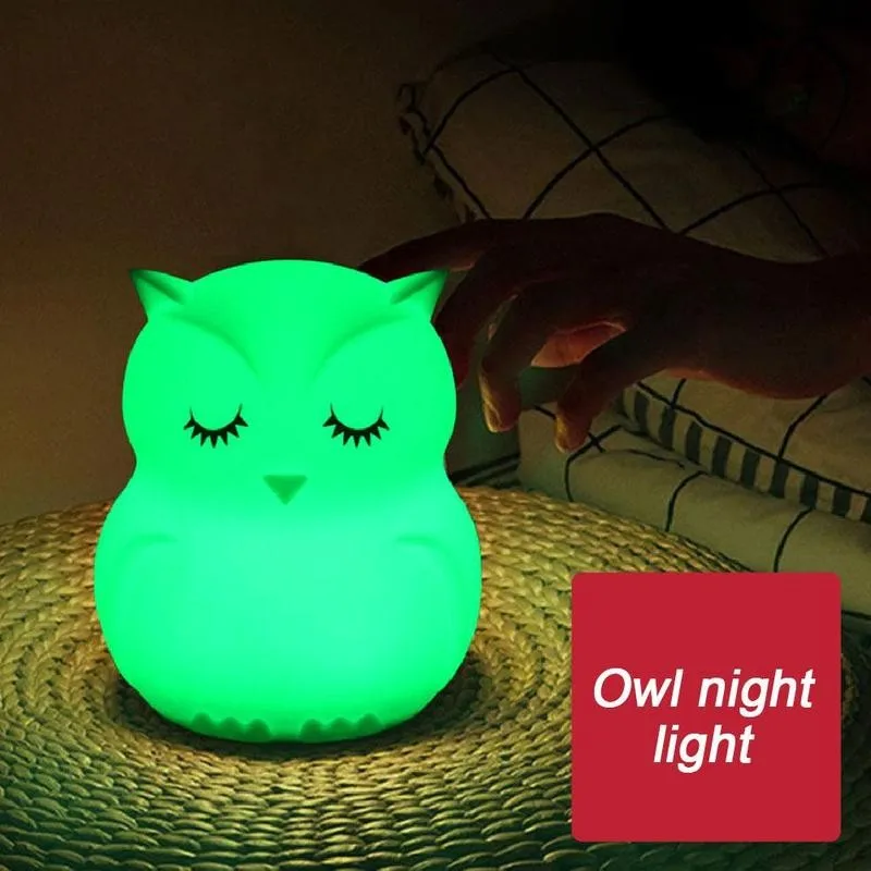 

9 Colors Owl LED Night Light Sensor RC Dimmable Timer Usb Rechargeable Silicone Bedside Lamp Owl Night Light