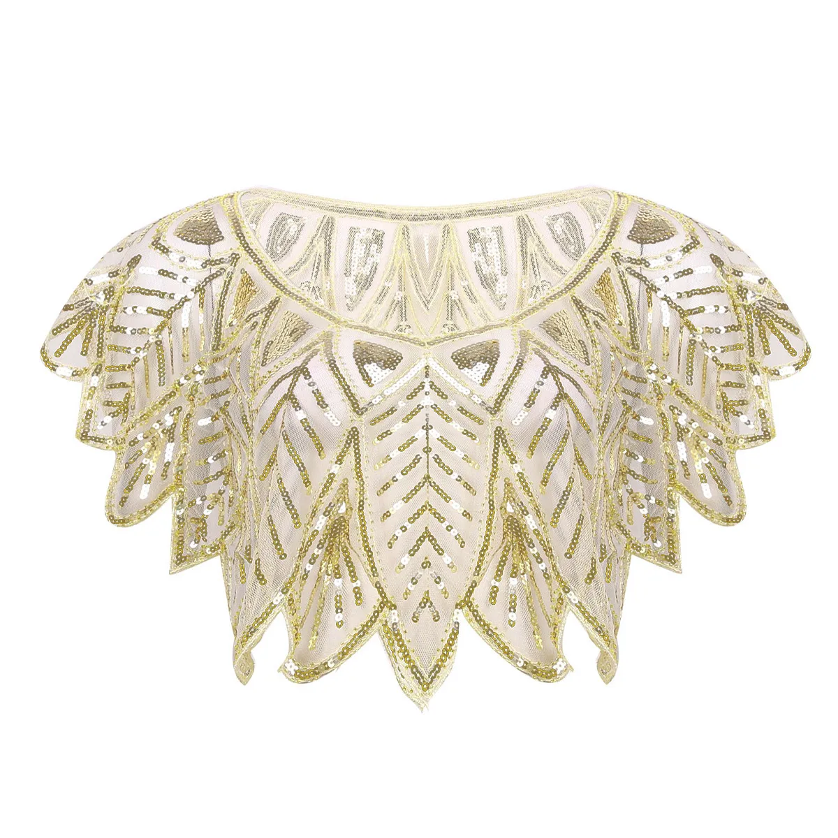 

Women's Vintage 1920s Mesh Lace Sequins Beaded Pullover Evening Cape Wraps Shawl Flapper Cover Up