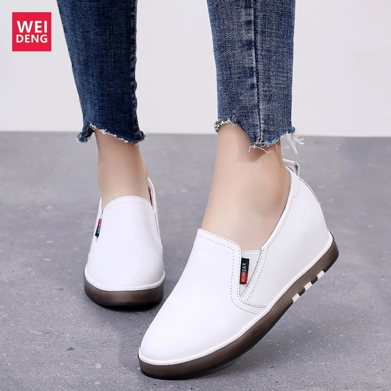WeiDeng/женская повседневная обувь из натуральной кожи Лоферы на платформе для