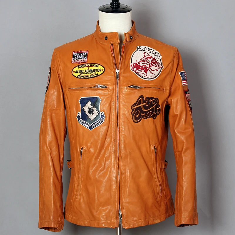 AVIREX FLY/модная мужская куртка из натуральной кожи приталенная короткая