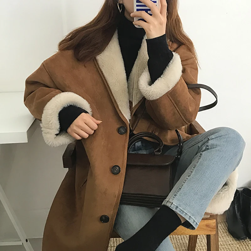South Korea chic French style coats women winter loose thick wool cotton-padded jacket out wear female clothing parkas 10151# | Женская