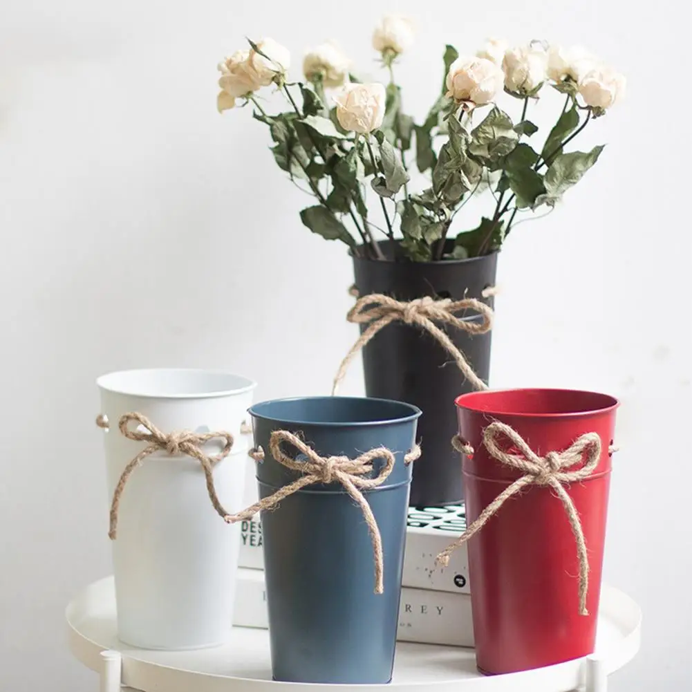 Стильный внешний вид корзина для цветов льняная веревка бант держатель Железный
