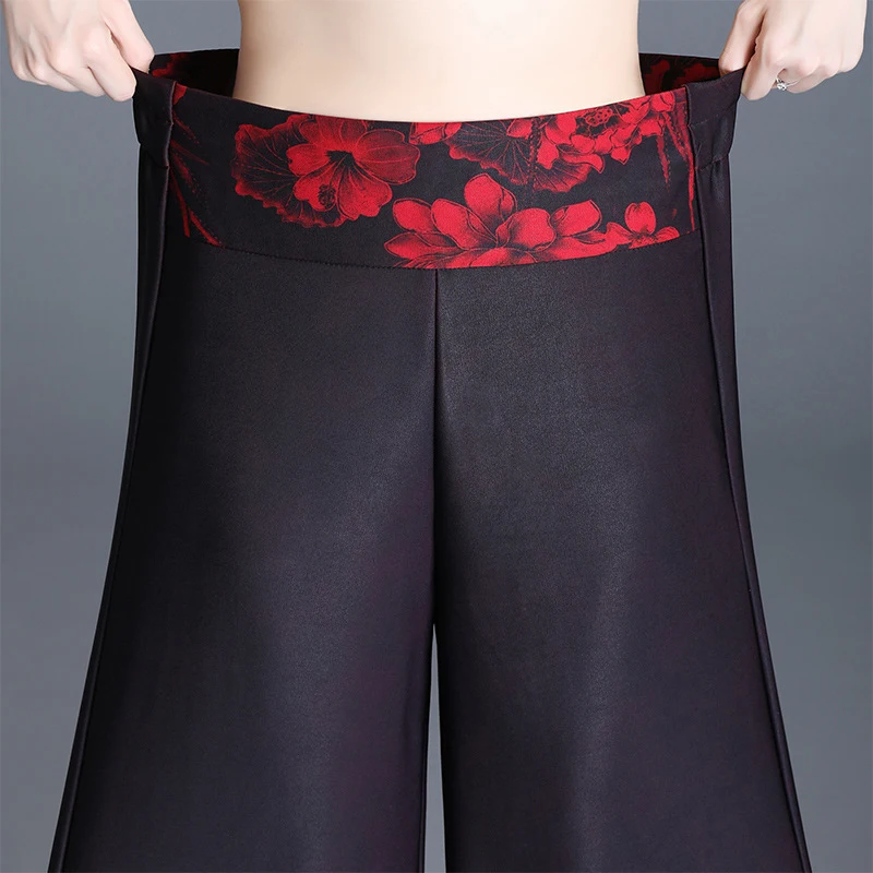 Брюки женские с широкими штанинами жаккардовые свободные прямые утепленные