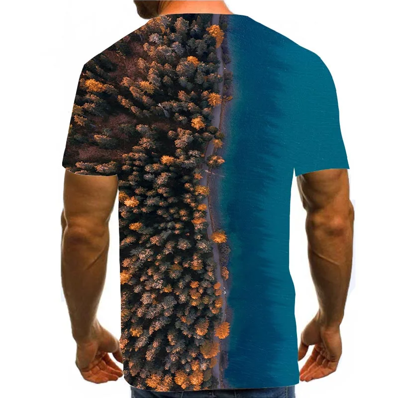 

Men's Graphic T Shirts 3D Print Shirt Summer Tees Sea Forest Road Pattern Tops Green