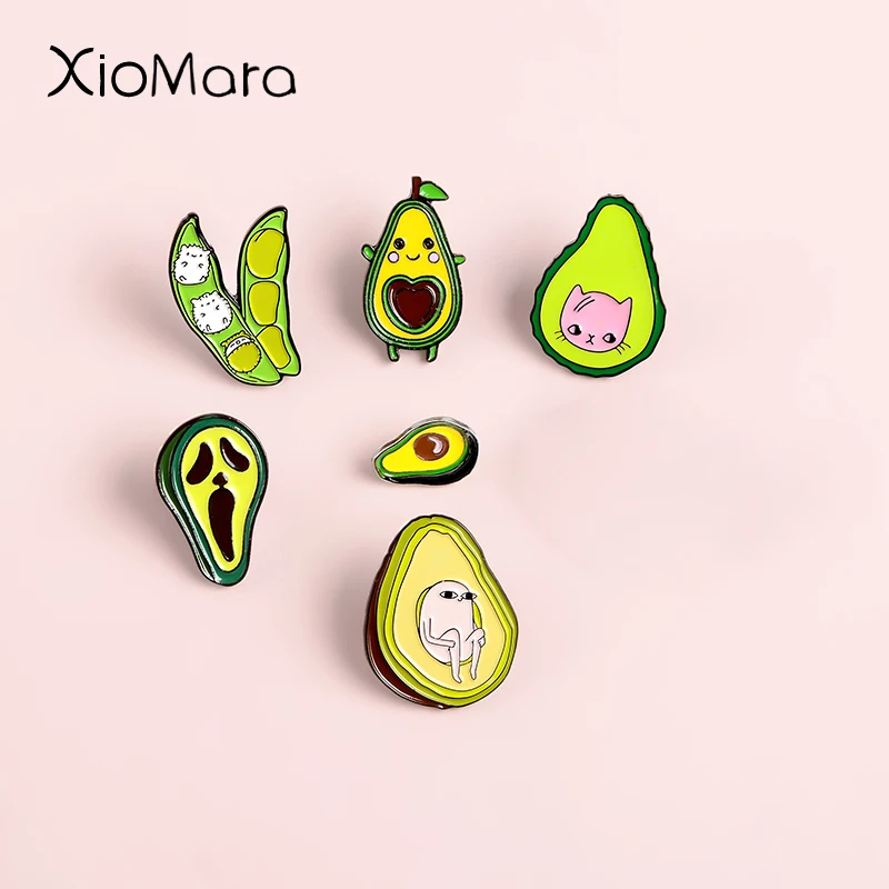 Зеленые эмалевые булавки с авокадо коллекция значок кетнипц кошка ежик