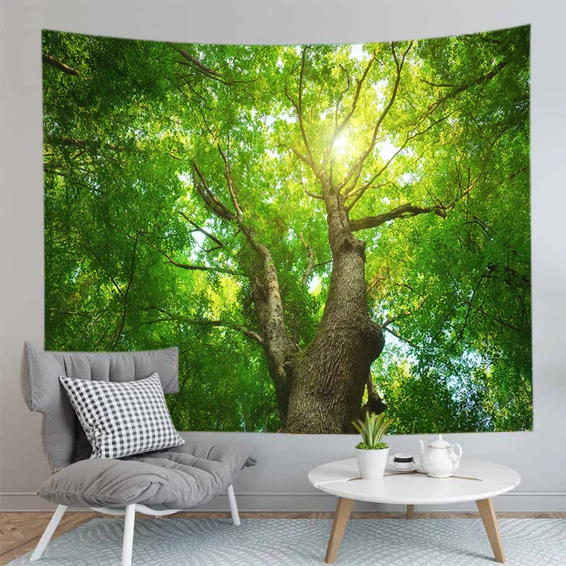 

3D Scenic Tapestries Bedroom Decor Green Forest Tree Bedspread Wall Hanging Tapestry Curtain