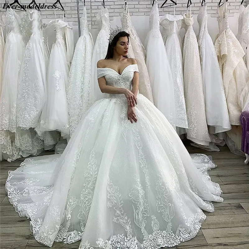 

Кружевное свадебное платье Vestido De Noiva, роскошное бальное платье с открытыми плечами с аппликацией из бисера, свадебное платье 2020