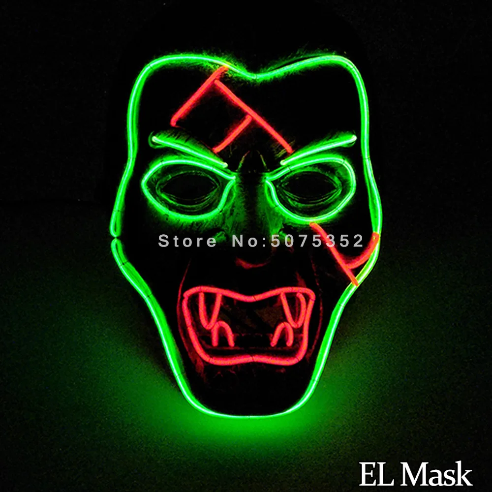 Дешевая светодиодная лампа реквизит ужасная маска EL тёмная Rave Mask с электронным