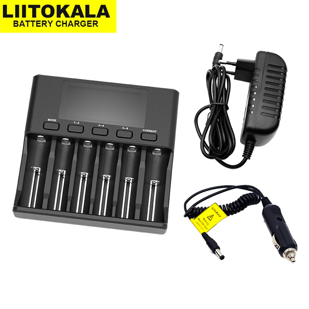 

LiitoKala Lii-S6 18650 Lithium battery Charger 6-Slot Auto-Polarity Detect For 3.7V 26650 21700 32650 1.2V AA AAA batteries
