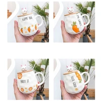 creative cute radish rabbit milk coffee mugs with lid with spoon kawaii ceramic juice tea cup home office breakfast mug lady
