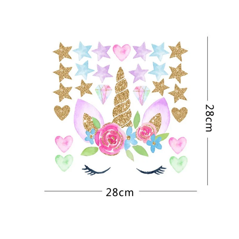 Наклейки на стену в виде единорога радужные цвета|Наклейки стену| |