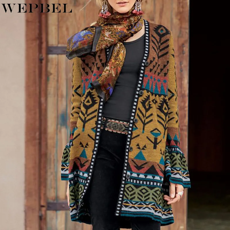 

Пальто WEPBEL женское модное свободное Прямое пальто с принтом осенний Повседневный однобортный Кардиган с длинным рукавом женское