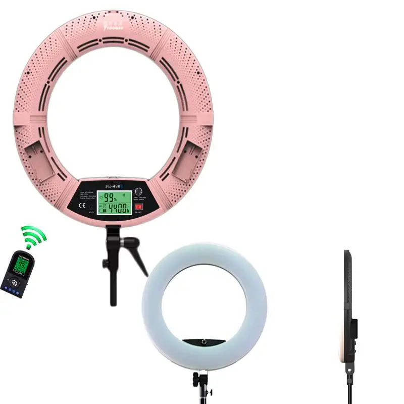 

Brand Yidoblo Pink FE-480II Photo Studio Ring Light LED Video Light Lamp LCD Screen Display RC Photographic Lighting 96W 5500K