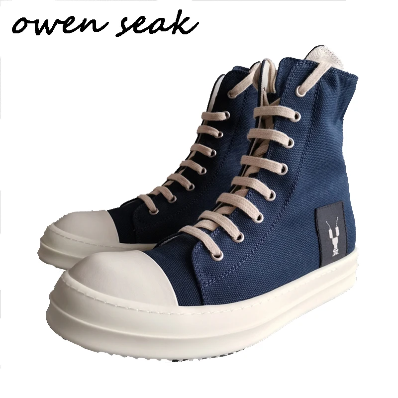 

19ss Owen Seak Men Casual Canvas Shoes High-TOP Ankle Lace Up Luxury Trainers Sneakers Boots Brand Zip Flats Shoes Big Size