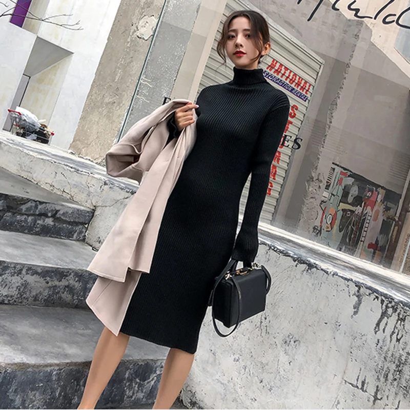 BGTEEVER Водолазка Осень-зима платье теплое трикотажное стрейч женское