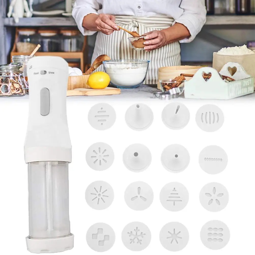 Pastry Tools Electric Spritz Cookie Press Gun Set Pro Cookie Maker Pressed Biscuit Maker With 12 Cookies Molds For Baking