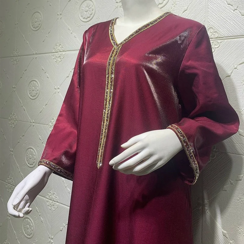 Мусульманский атласное Макси платье Абая Дубай Арабский Кафтан модные Алмаз